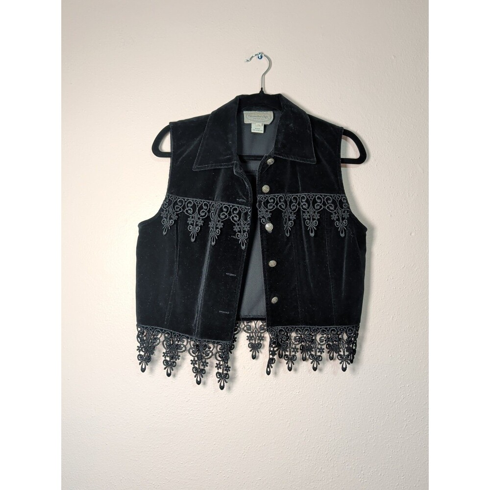 Stonebridge Petites Womens Small Black Velvet Applique Vest Boho Goth Style - Picture 3 of 13